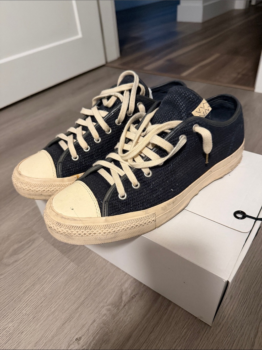 Visvim Skagway Low-Top Sneakers in Navy and Cream - Men’s Casual Shoe